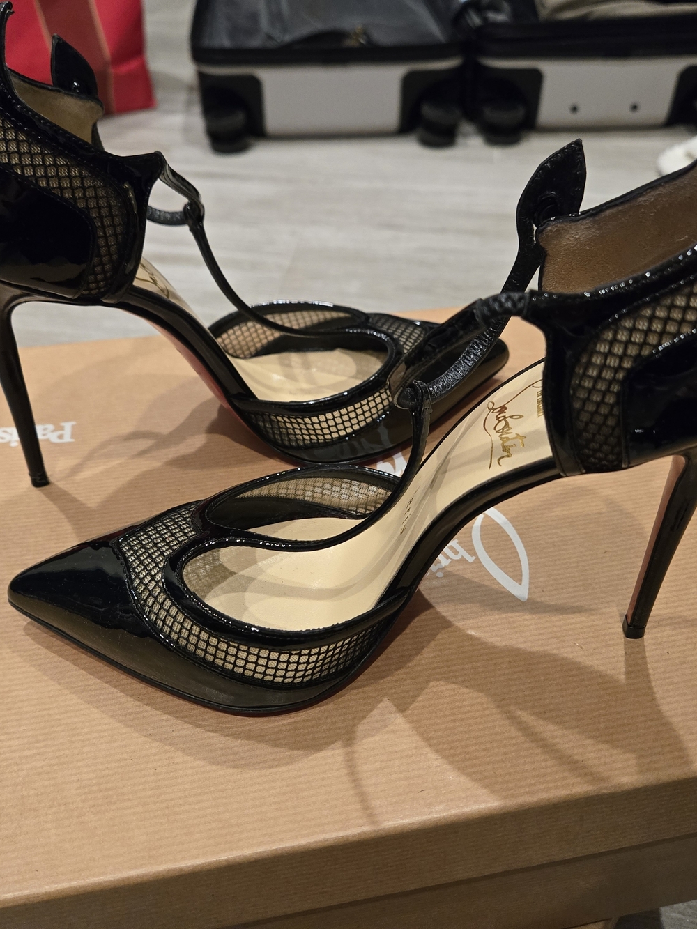 Christian Louboutin Black Mesh Pointed-Toe Stiletto Pumps